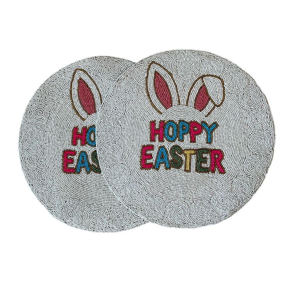 NEW Tiramisu HOPPY EASTER Beaded Placemats 15in Pop of Color Set of 2